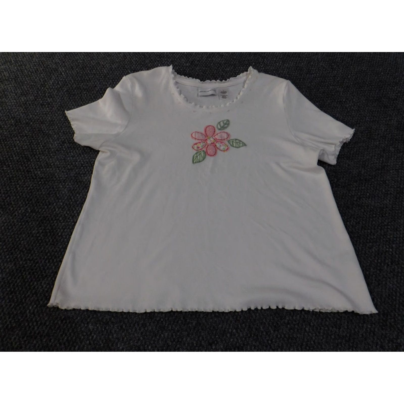 Vintage Alfred Dunner Blouse Shirt L White Floral Embroidered Knit Cotton Polyester Pullover Round Neck Short Sleeve Ladies Casual Stretch Mens? Ladies Size L / US 10 / IT 46 - 3 Thumbnail