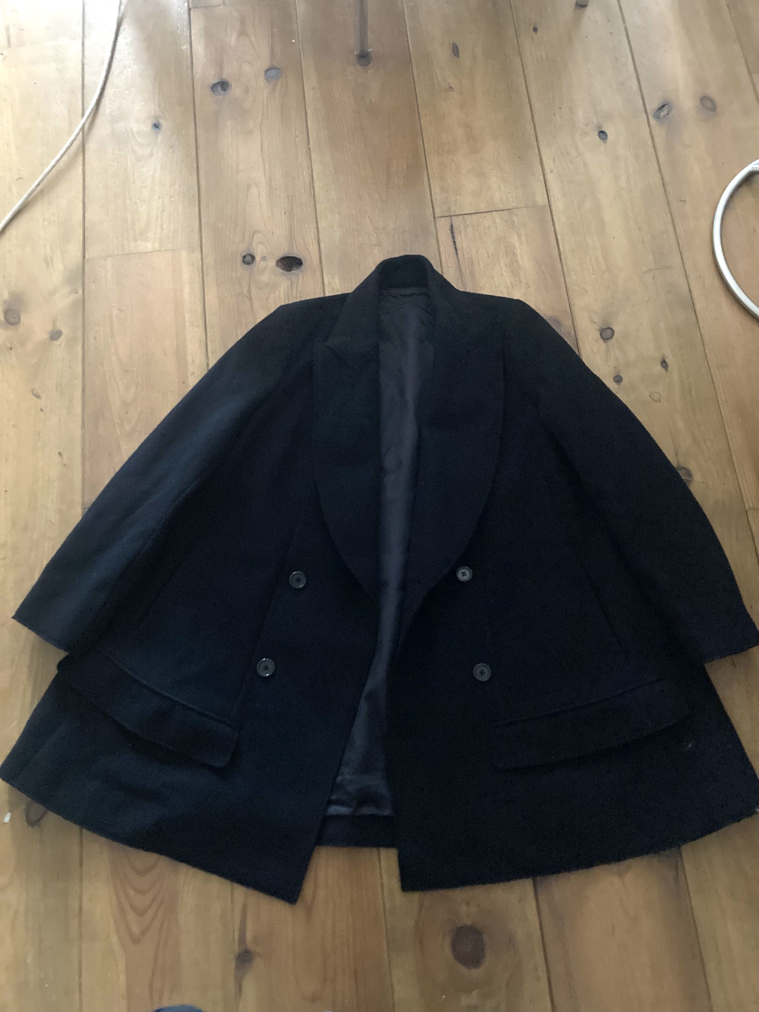 image of Undercover Black Wool Pea Coat W/ Double Pockets, Men's (Size Medium)