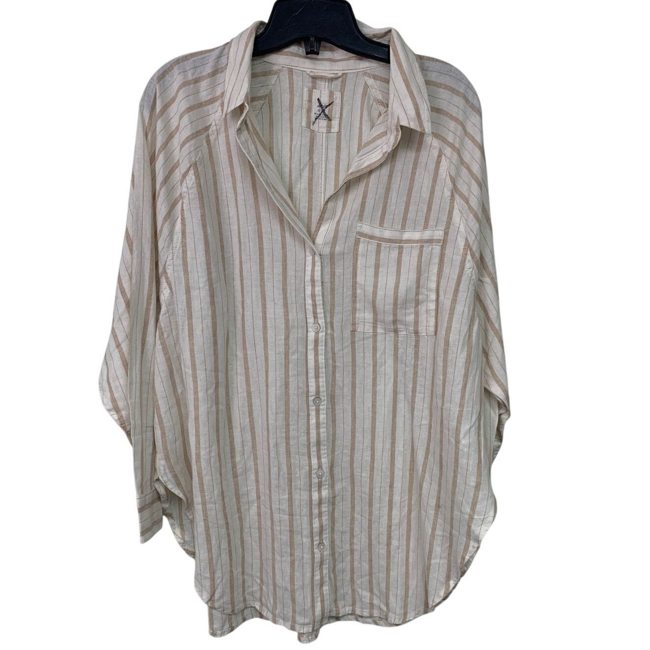 American Eagle Outfitters New Striped Linen Blend Long Sleeve Collared Button Up Shirt Size XS / US 0-2 / IT 36-38 - 1 Thumbnail