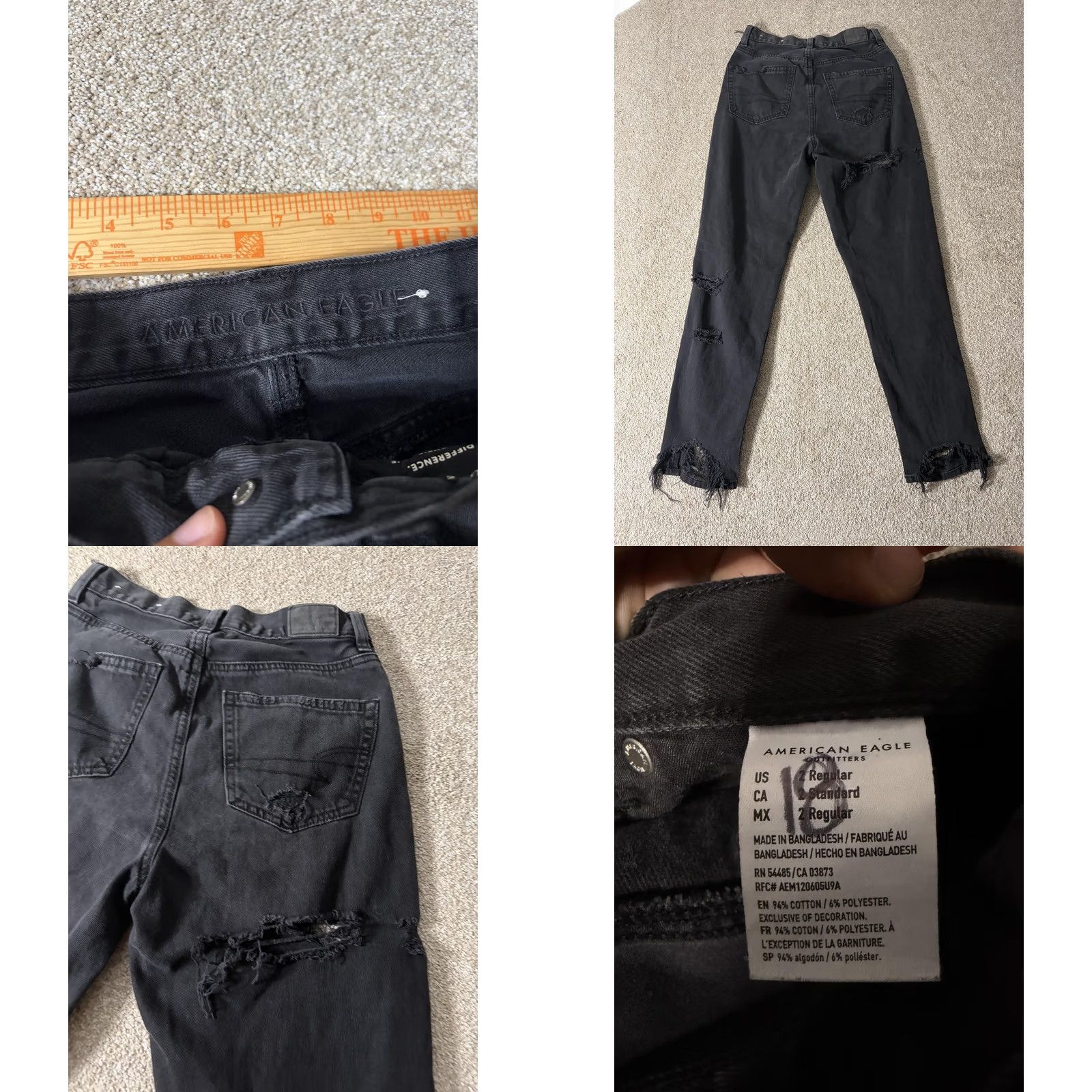 American Eagle Outfitters American Eagle Womens Jeans Mom 16 Black Charcoal High Rise Distressed 34x28 Size 38" / US 16 / IT 52 - 8 Thumbnail