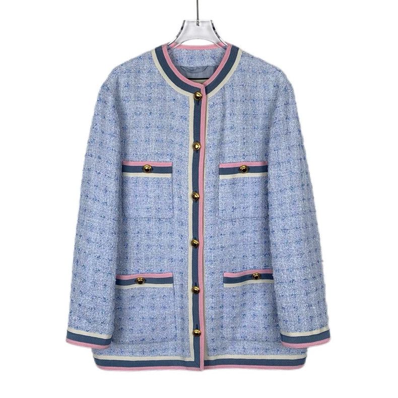 Gucci Gucci Size 38 Gold button tweed blue small fragrance style Size US XXS / EU 40 - 1 Thumbnail