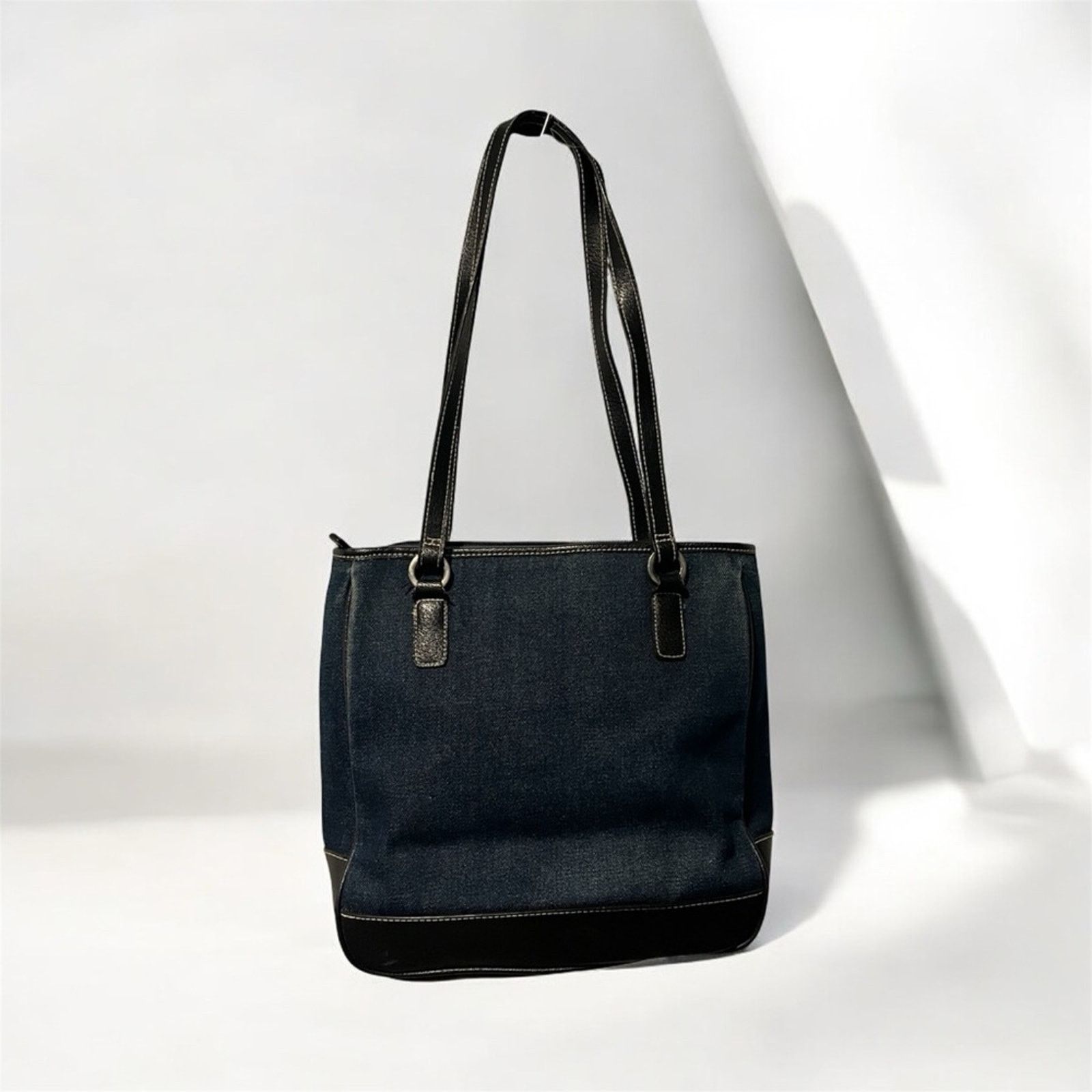 & Other Stories Dark Blue Denim Baguette Bag with Dark Brown Leather Straps Size ONE SIZE - 1 Thumbnail