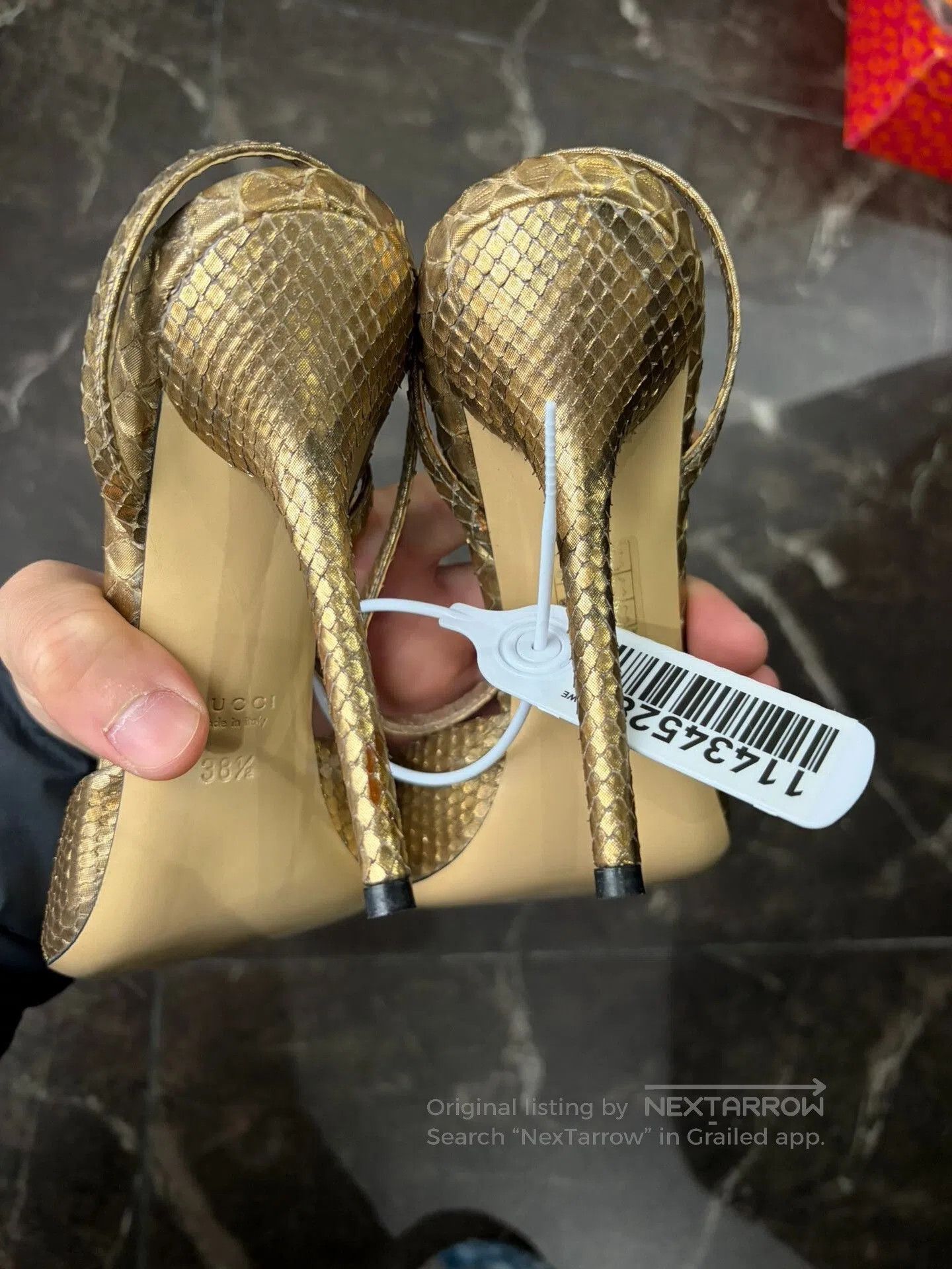 Gucci Gucci Gold Snake Print High Heels 38.5. Size US 7.5 / IT 37.5 - 4 Thumbnail