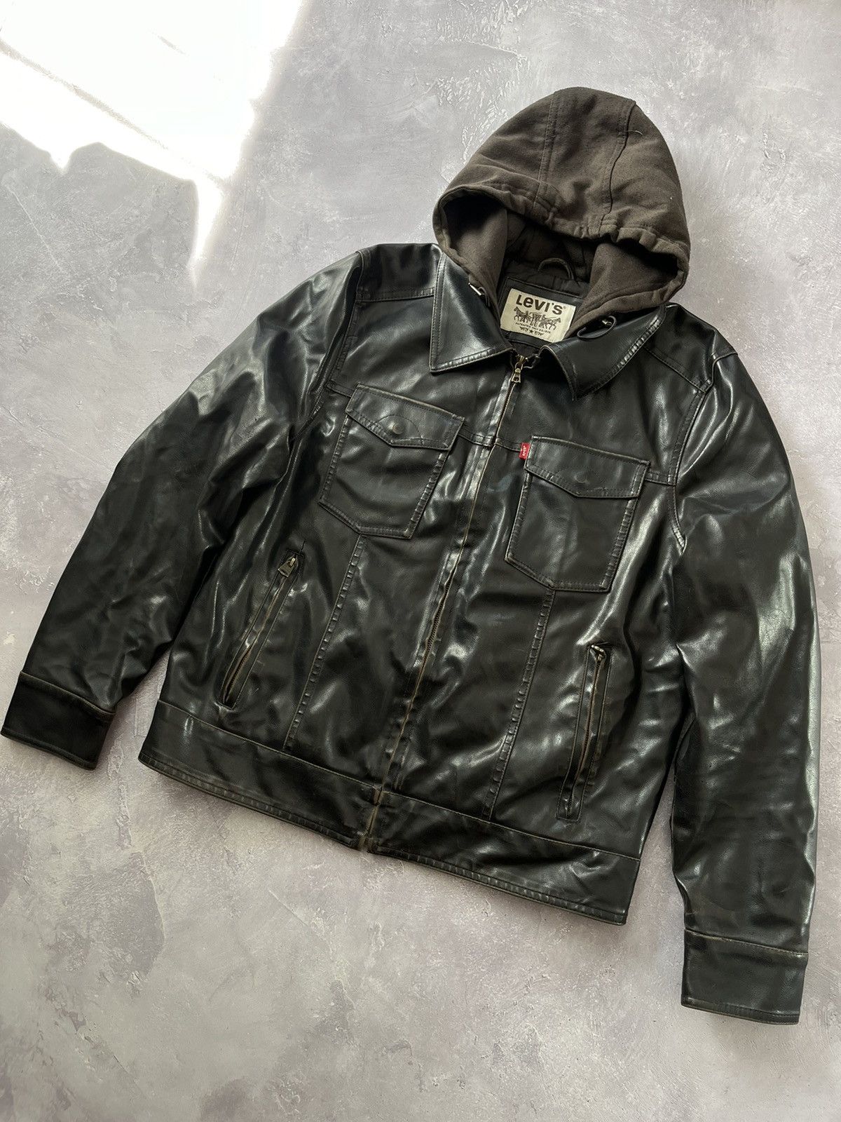 Levi's Vintage Clothing Vintage Levi's Leather Hooded Red Tab Jacket Polyvinyl SZ M Size US M / EU 48-50 / 2 - 2 Thumbnail