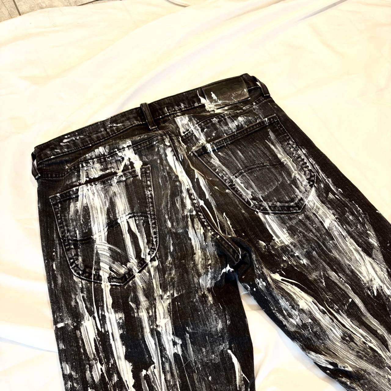Japanese Brand Custom Black Baggy Distressed Jeans Painted Wide Leg Size US 36 / EU 52 - 4 Thumbnail