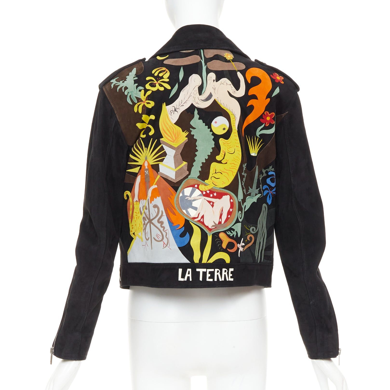 Dior CHRISTIAN DIOR black suede lambskin leather patchwork applique biker jacket FR36 S Size S / US 4 / IT 40 - 1 Thumbnail