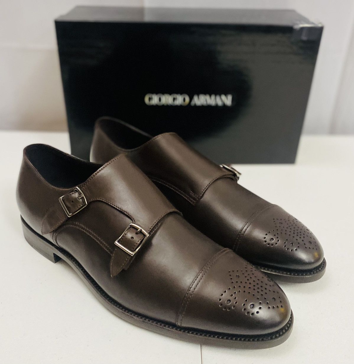 Giorgio Armani Giorgio Armani 🇮🇹 Dk Brown Leather Double Monk Strap 12 New Size US 12 / EU 45 - 8 Thumbnail
