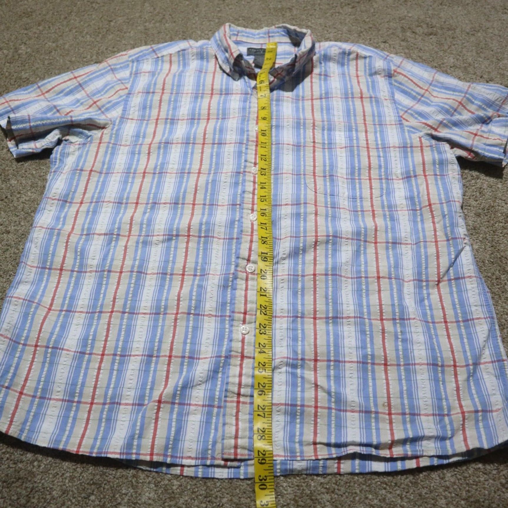 X-LARGE Saddlebred Shirt Button-Up Men XL Red White Blue Striped Casual Workwear 100% Polyester, Short Sleeve, Multicolor, Regular Fit, Adults, Button-Down Size US XL / EU 56 / 4 - 6 Thumbnail