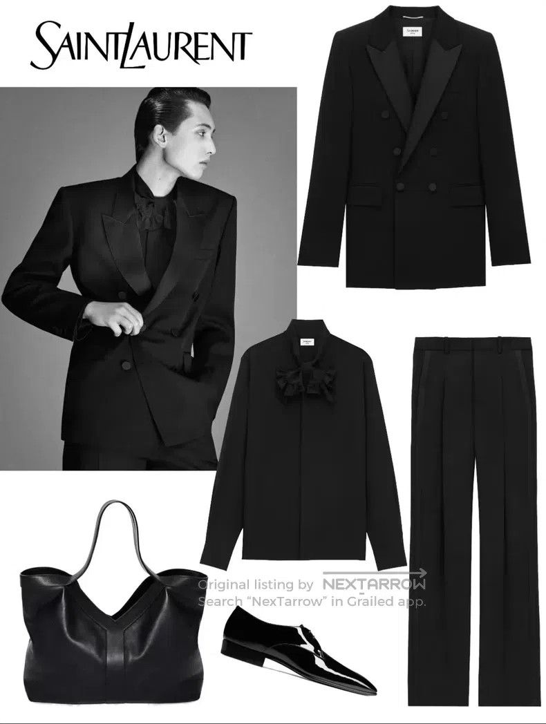Saint Laurent Paris Saint Laurent Paris Satin Peak Lapel Double-Breasted Smoki Size US M / EU 48-50 / 2 - 7 Thumbnail