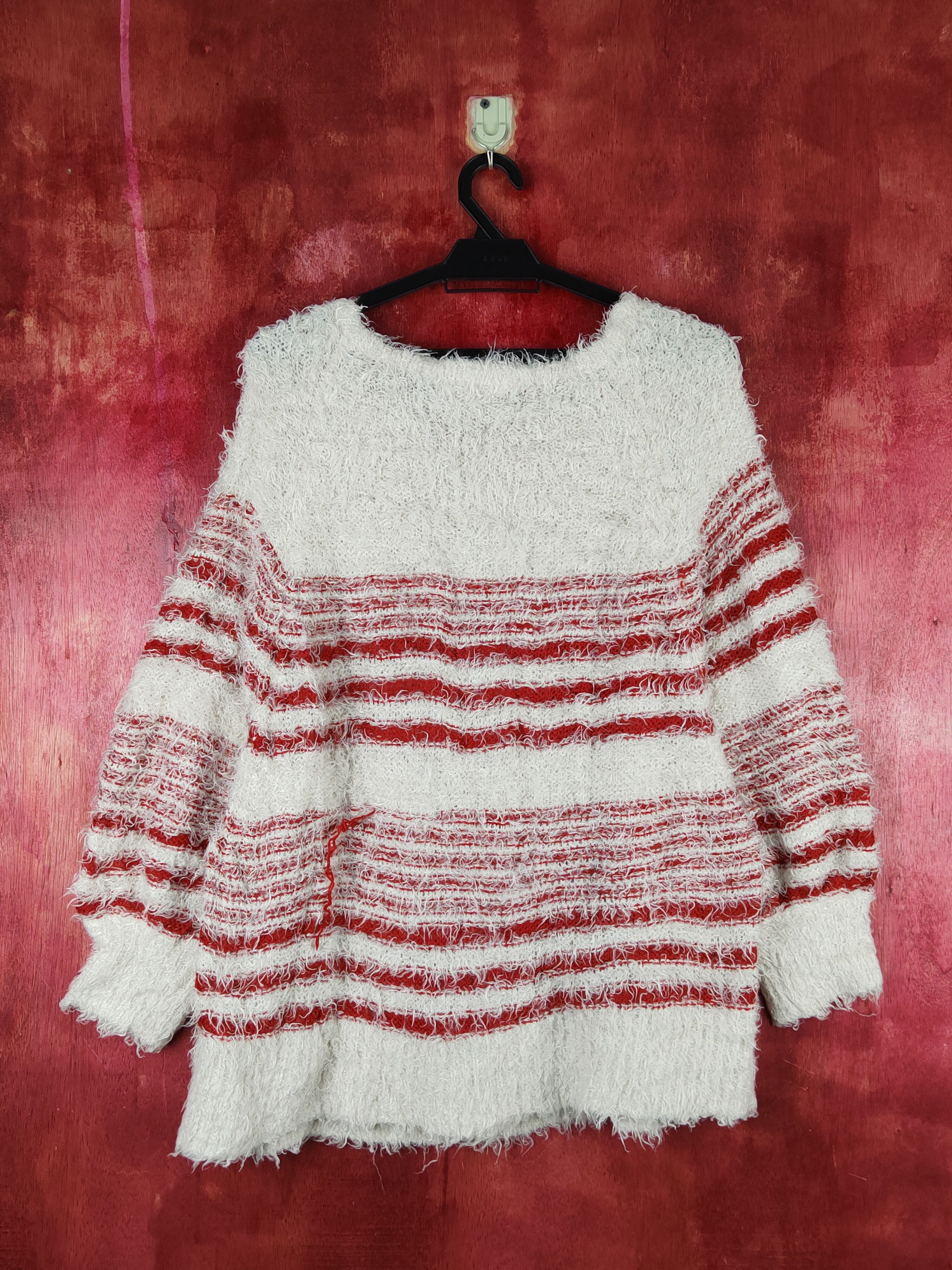 Homespun Knitwear Jeanasis Red White Shag Shaggy Fur Mohair Knitwear #S1936 Size L / US 10 / IT 46 - 7 Thumbnail