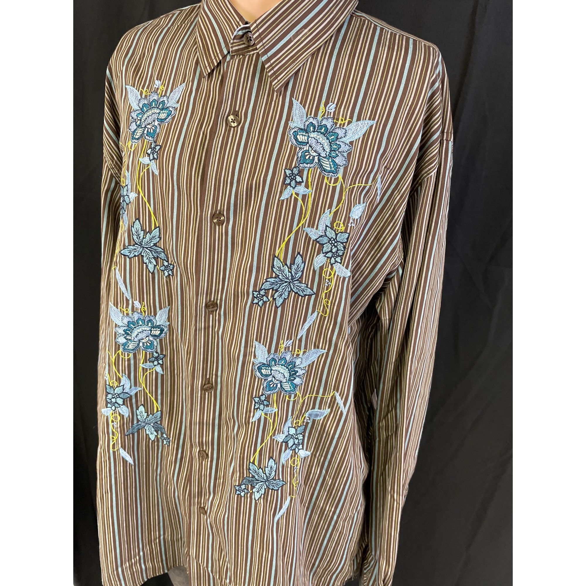 Other Coastal Men's Floral/Striped Brown Button up/long Sleeve Shi Size US XL / EU 56 / 4 - 2 Thumbnail