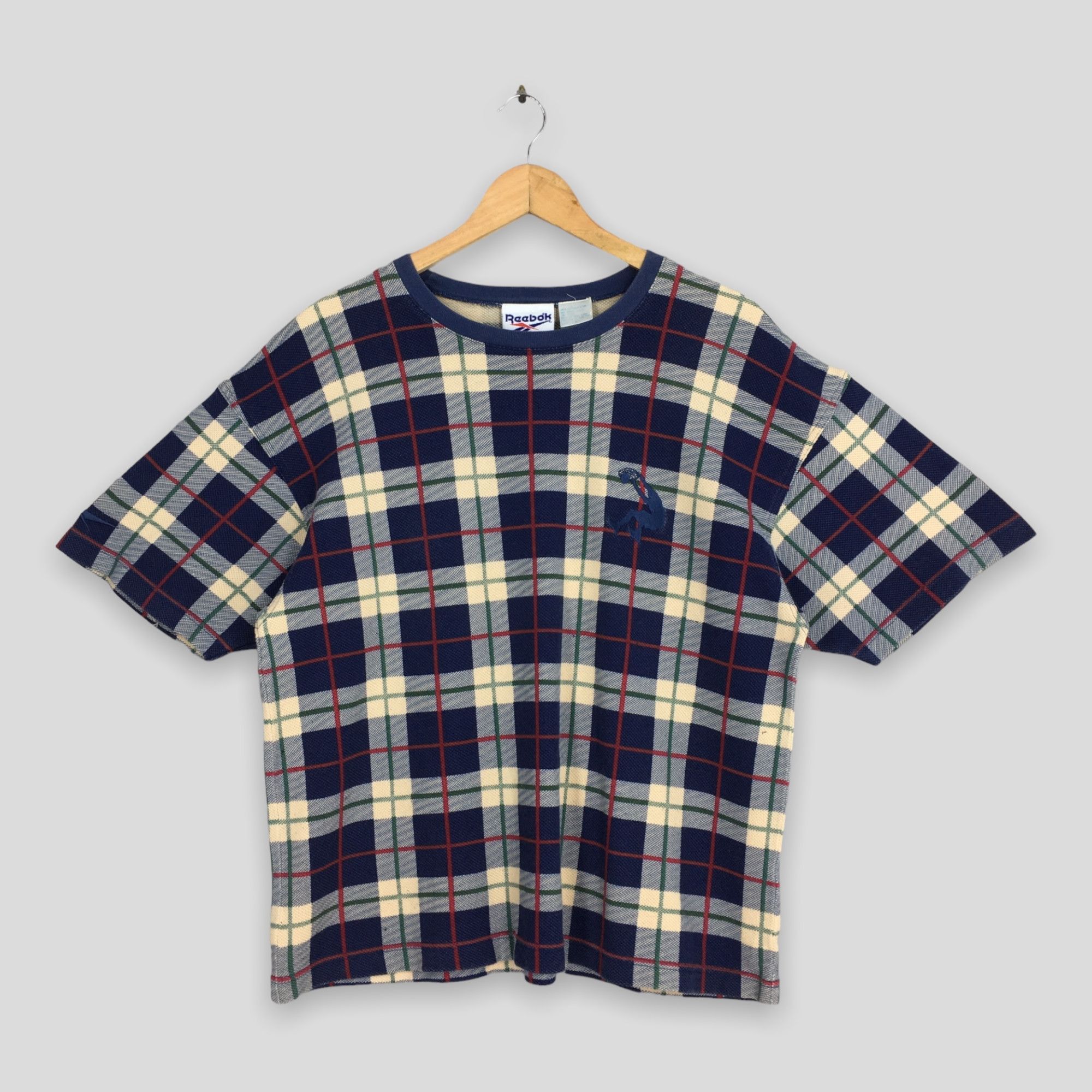 Reebok × Vintage Vintage 90's Reebok Plaid Checkered Blue T shirt Large Size US L / EU 52-54 / 3 - 1 Thumbnail