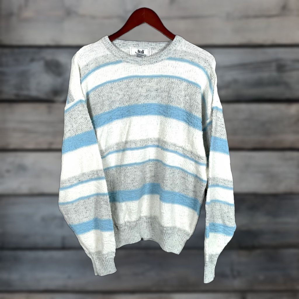 Vintage VINTAGE JED 90s Chunky-Knit Striped Sweater Adult Large White Cotton Blend Pullover Mens Size US L / EU 52-54 / 3 - 1 Thumbnail