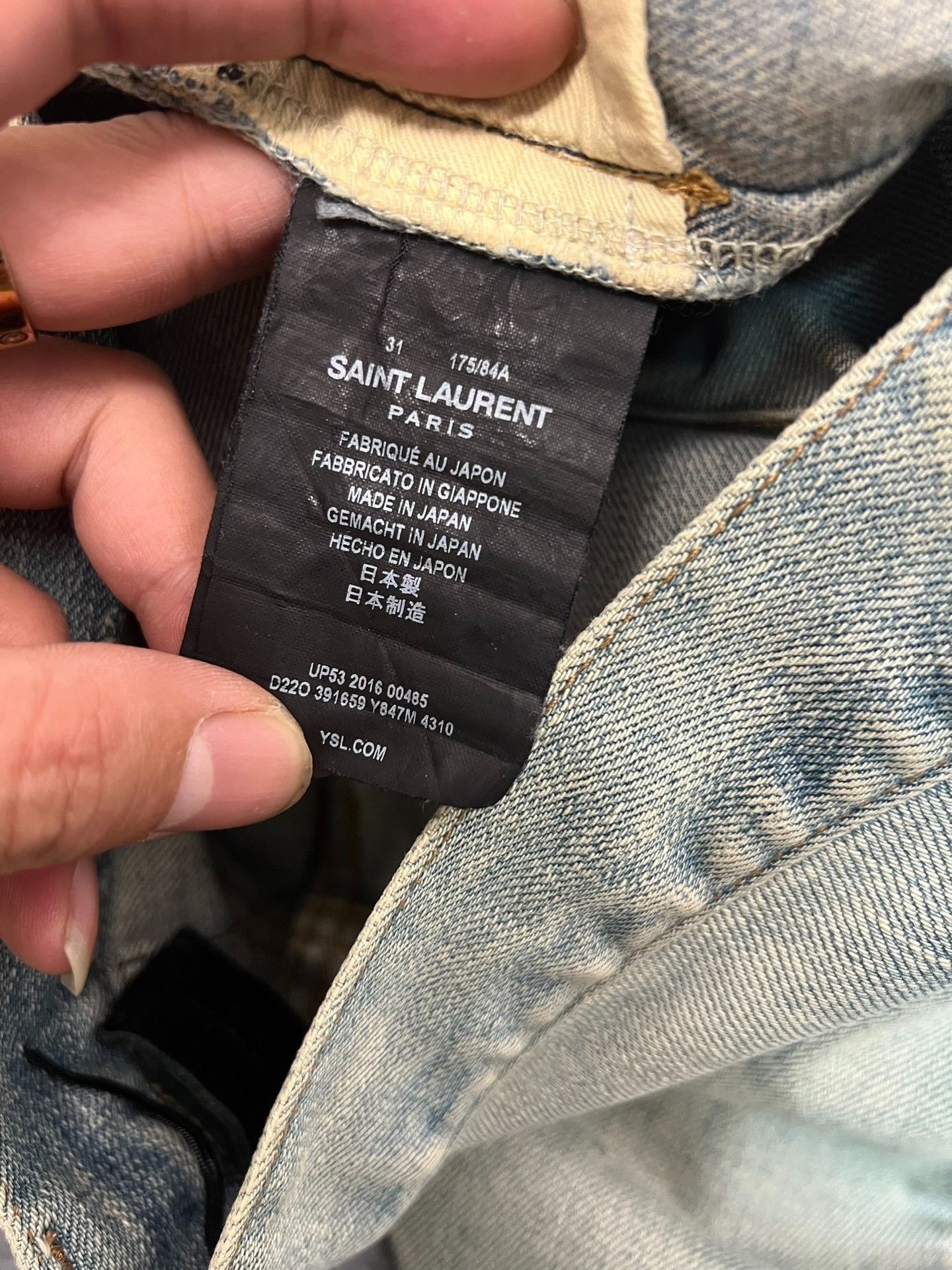 Saint Laurent Paris Saint laurent Black Chain Yellow Mud Washed Blue Big Break Size US 31 - 4 Thumbnail