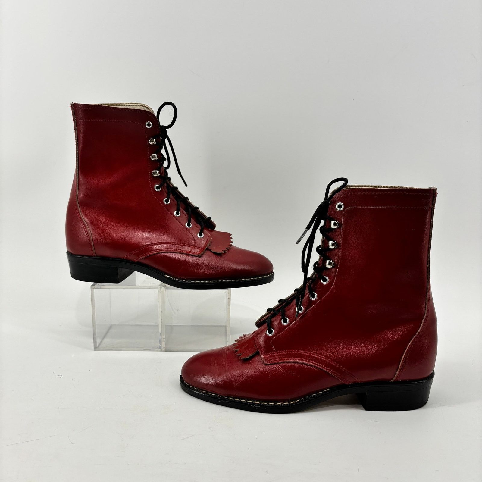 Vintage Laredo Red Cowboy Women 6 Boots Kiltie Roper Lace Up Western Size US 6 / IT 36 - 7 Thumbnail