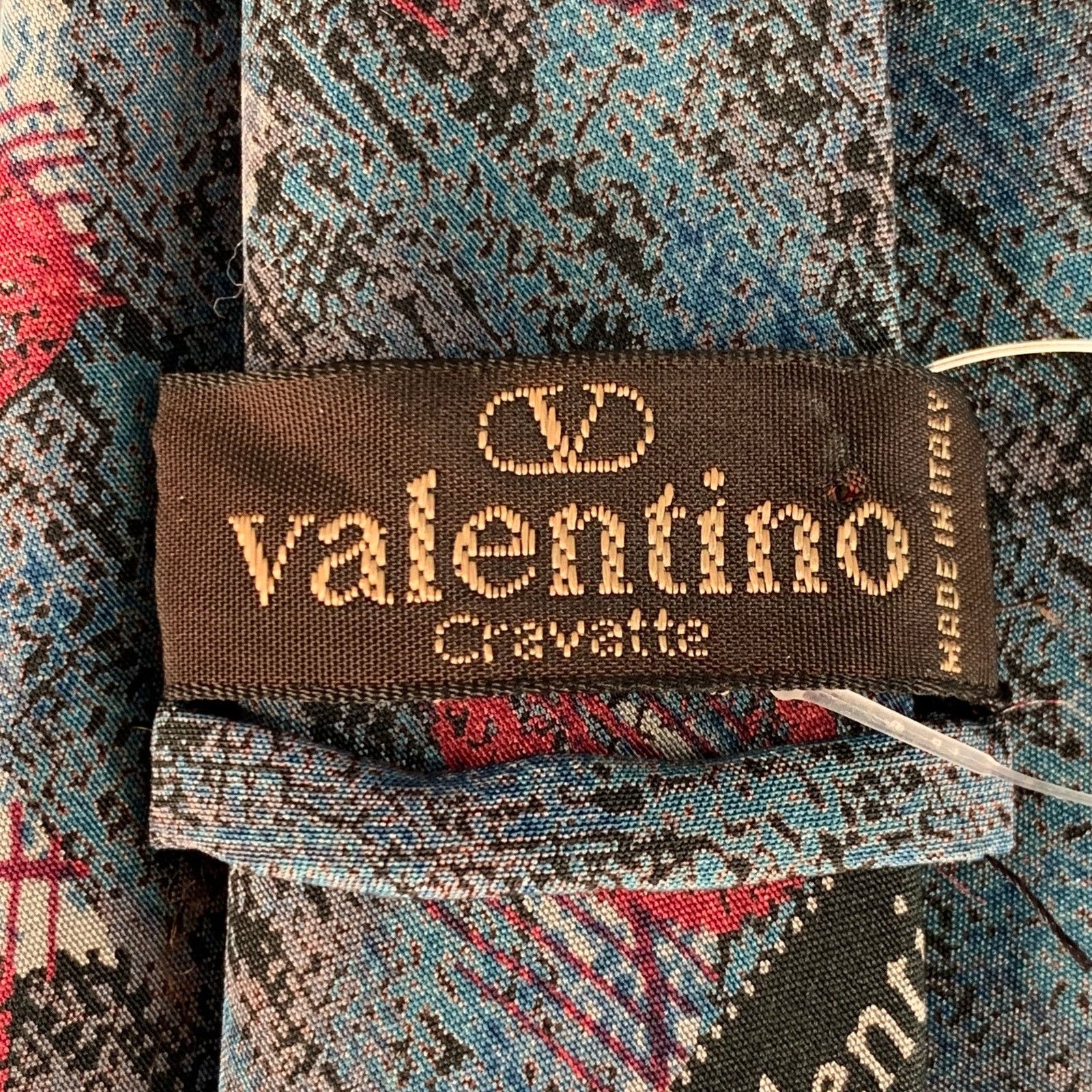 VALENTINO One Size Blue Red Abstract Silk Tie