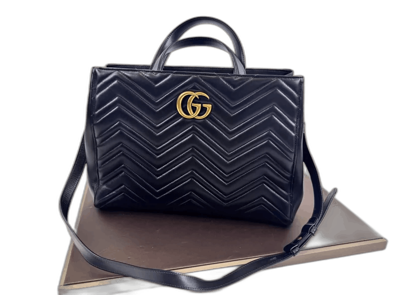 gucci black leather marmont tote bag