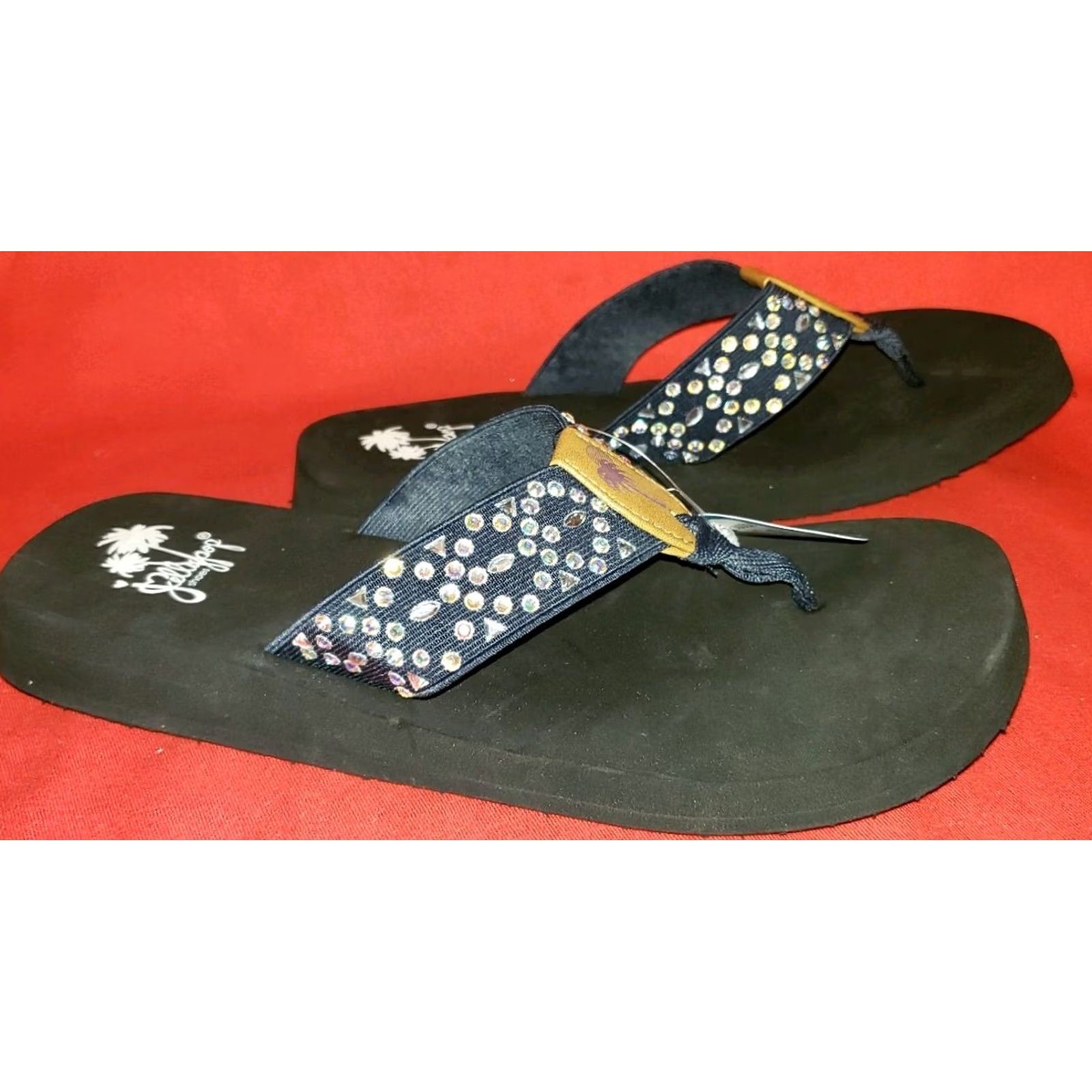 Vintage Jellypop Womens Slide Toe Post Sandals Size 9M Blue With Rhinestones Wedge Heel Size US 9 / IT 39 - 4 Thumbnail