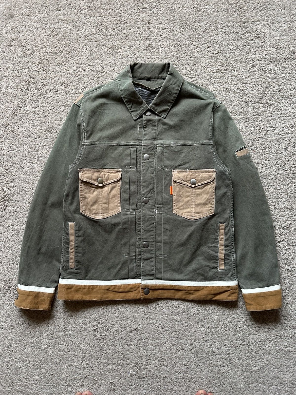 image of Needles x Nepenthes New York 2000S The Horizon Type 2 Cotton Trucker Jacket in Green/Brown (Size Me