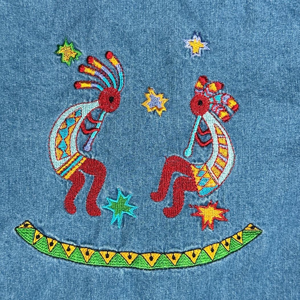 Denime VINTAGE Denim Bakery Kokopelli Jacket Womens LARGE Blue Denim Embroidered Western 90s Jacket Size L / US 10 / IT 46 - 7 Thumbnail