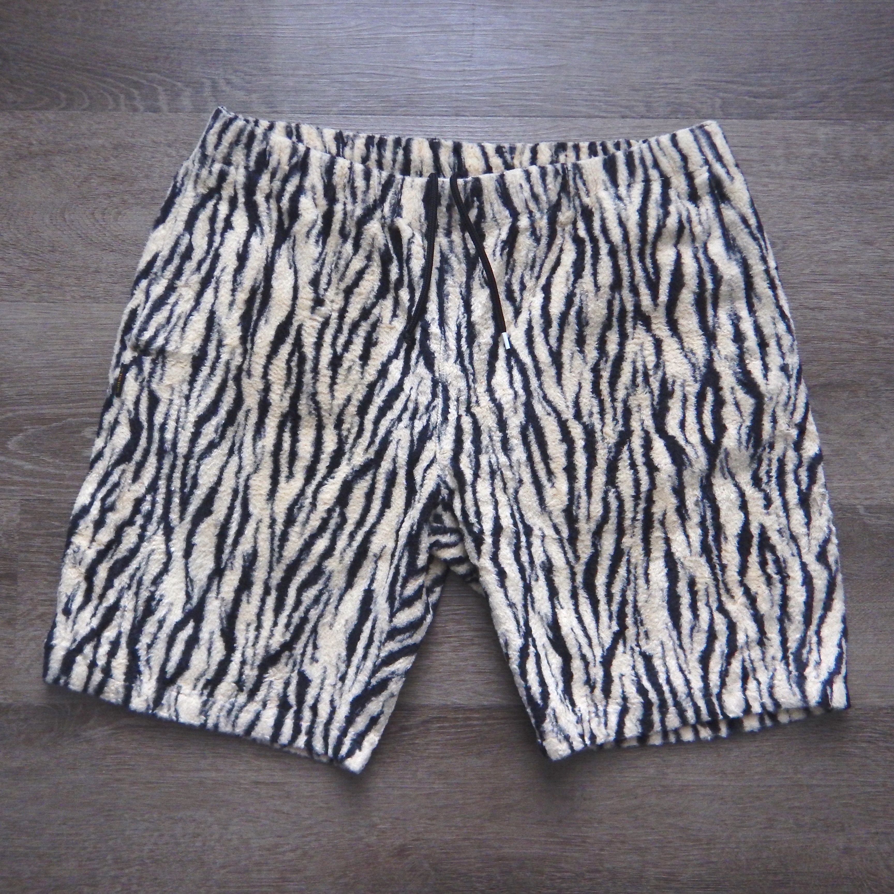 image of 2019 Neighborhood Zebra-Print Faux Fur Shorts - Size M in Cream/White, Men's