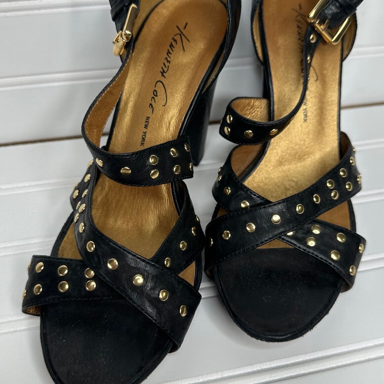 Kenneth Cole Kenneth Cole NY size 7 leather black strappy heels studded Size US 7 / IT 37 - 10 Thumbnail