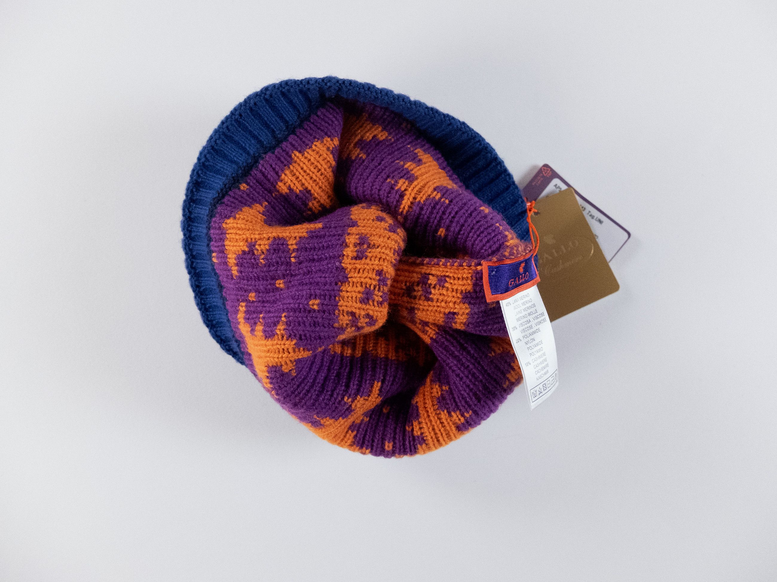 Other GALLO navy blue & purple deer motif wool cashmere beanie Size ONE SIZE - 5 Thumbnail