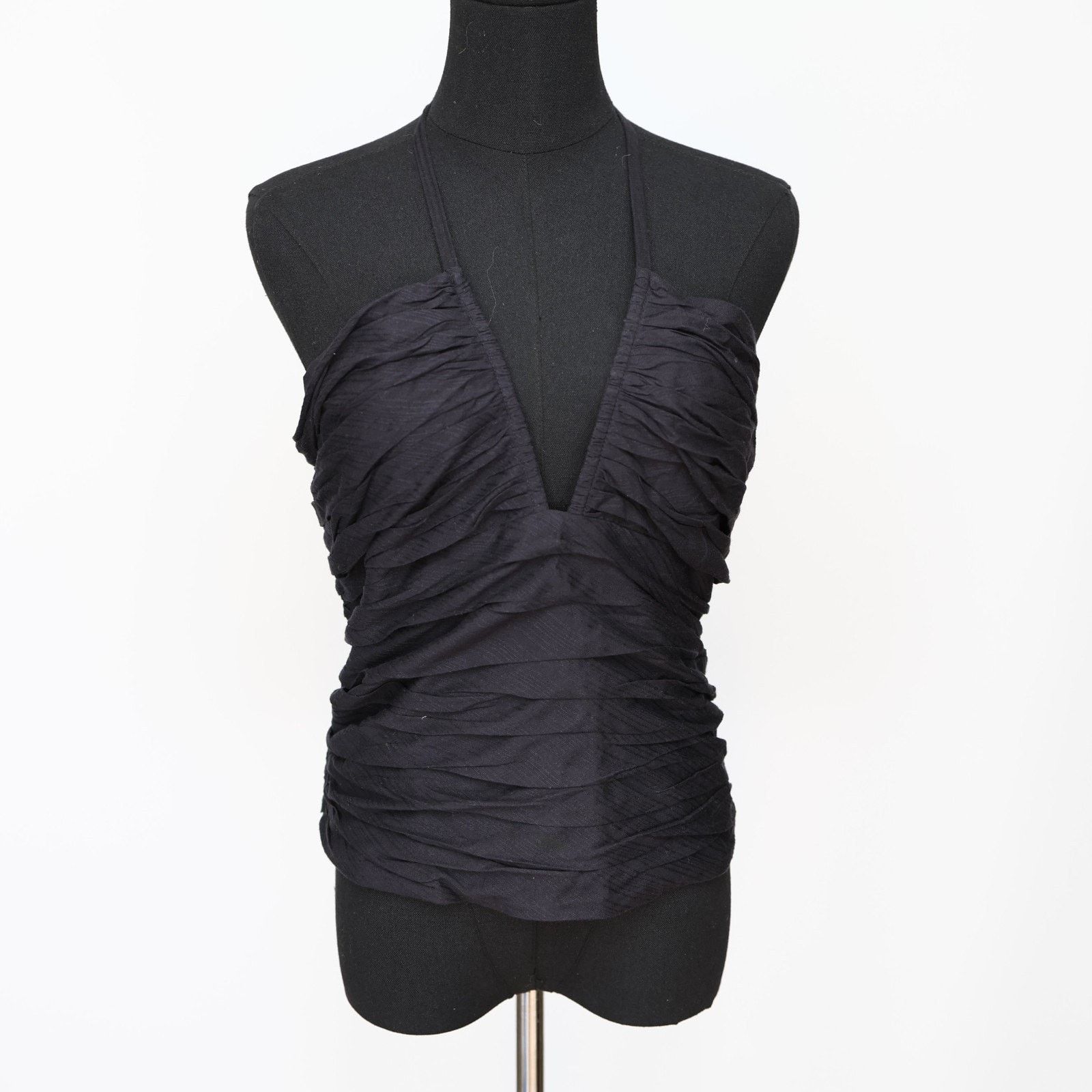 Anthropologie NWT ANTHROPOLOGIE Black Back Zipper Plunging Neck Top Sz 14 Size XL / US 12-14 / IT 48-50 - 2 Thumbnail