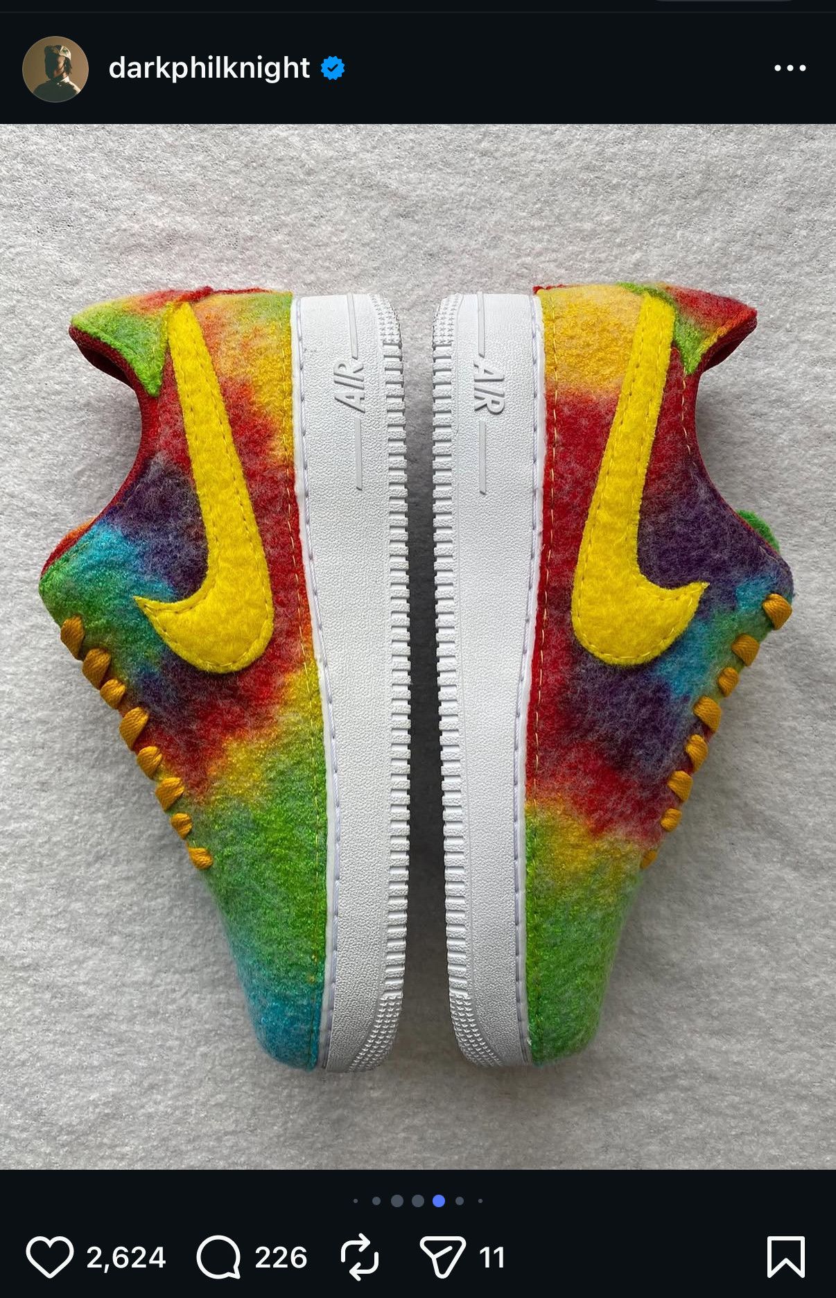 Nike Dark Phil Knight Rainbow Wool Wrapped Air Force 1 Size US 11.5 / EU 44-45 - 11 Thumbnail