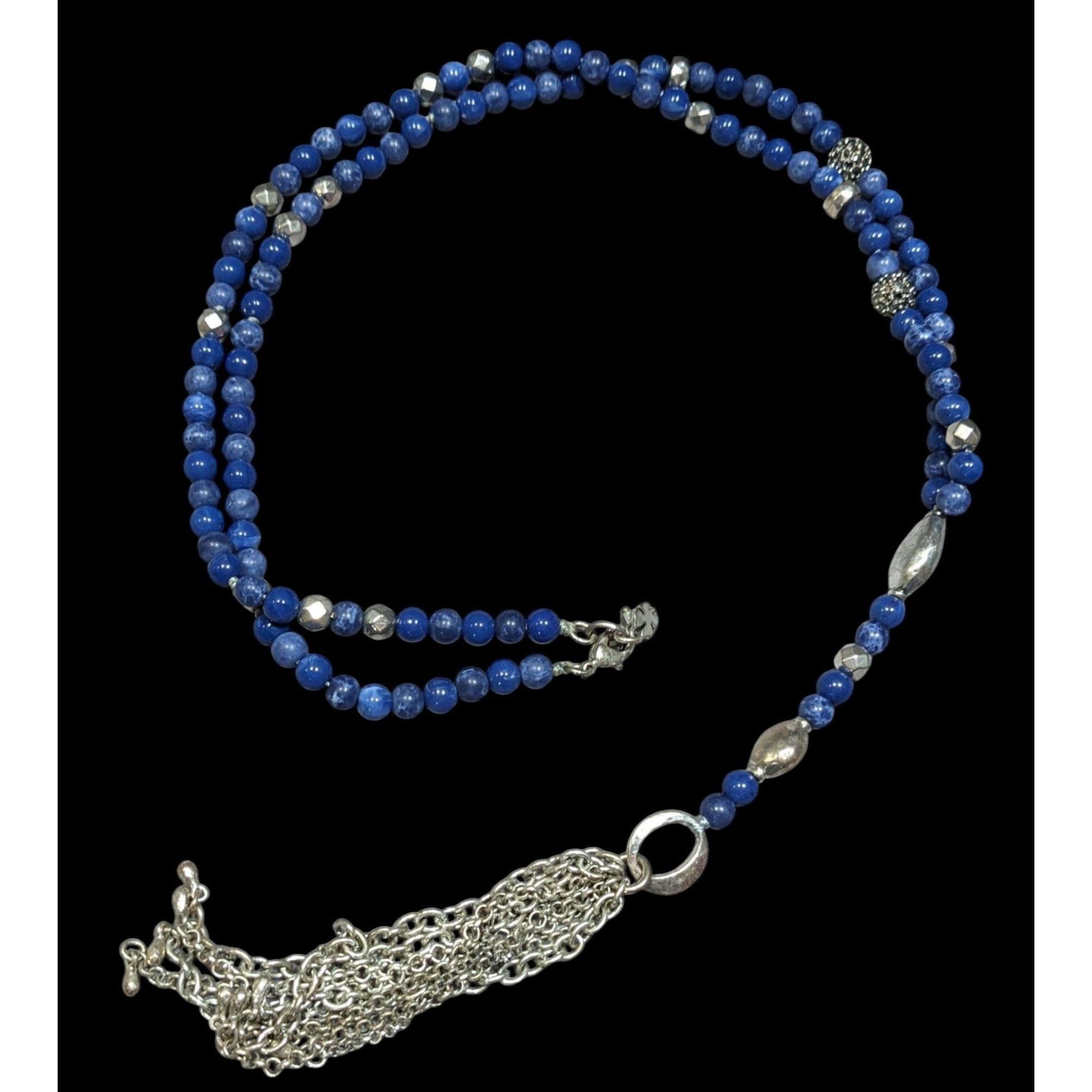 Lucky Brand Bohemian Lucky Brand Lapis Lazuli Beaded Chain Tassel Neckla Size ONE SIZE - 1 Thumbnail