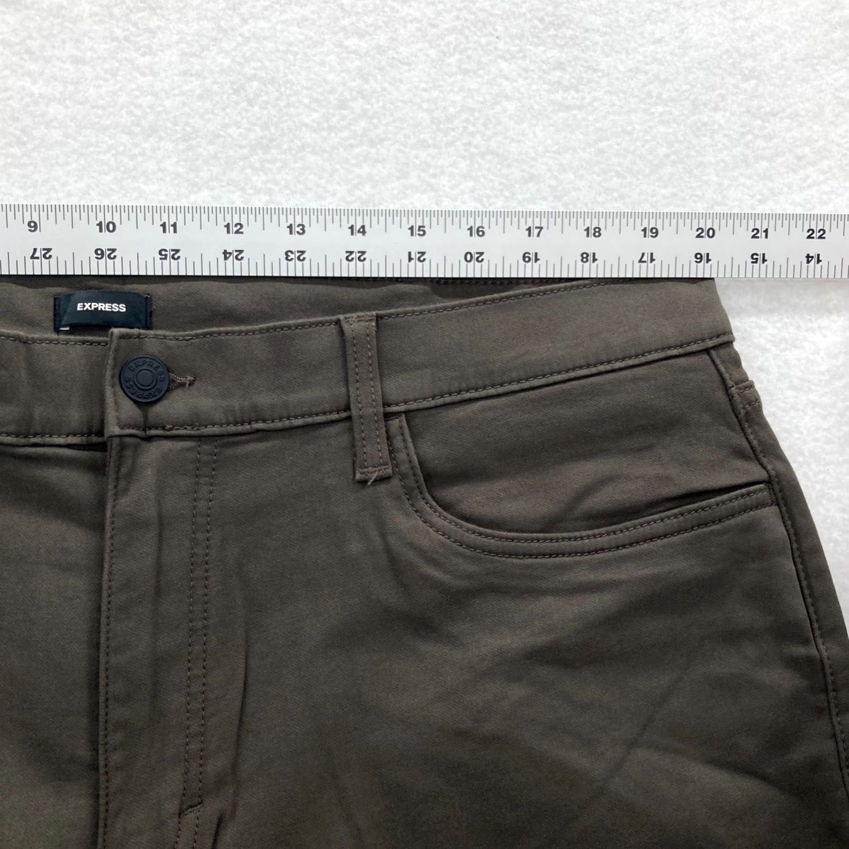 Express Express Pants Mens 40x32 Slim Straight Leg Olive Green 5-Pocket Chino Stretch Preppy Size US 40 / EU 56 - 7 Thumbnail