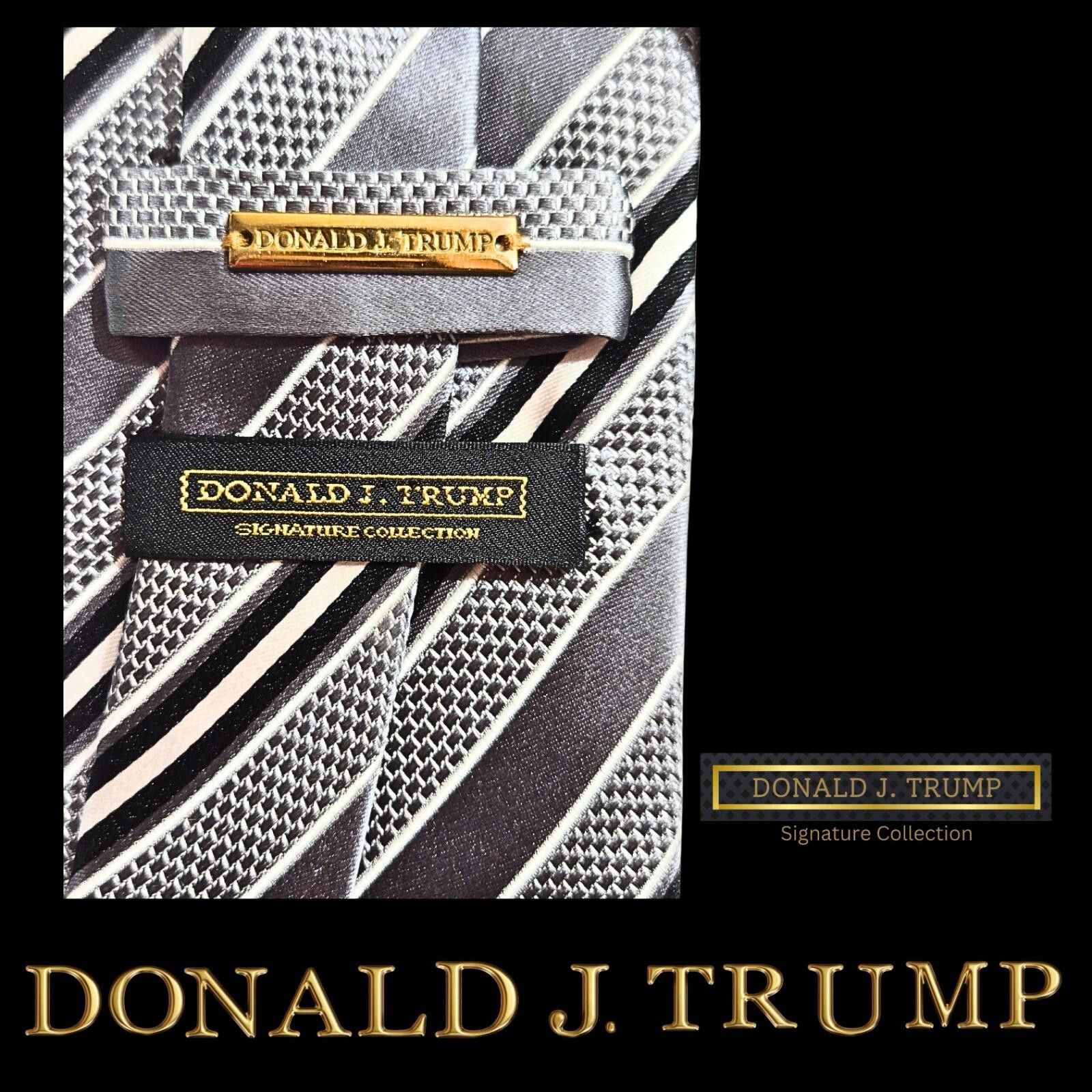 Designer Donald J Trump Necktie Black Silver Striped Silk New Size ONE SIZE - 3 Thumbnail