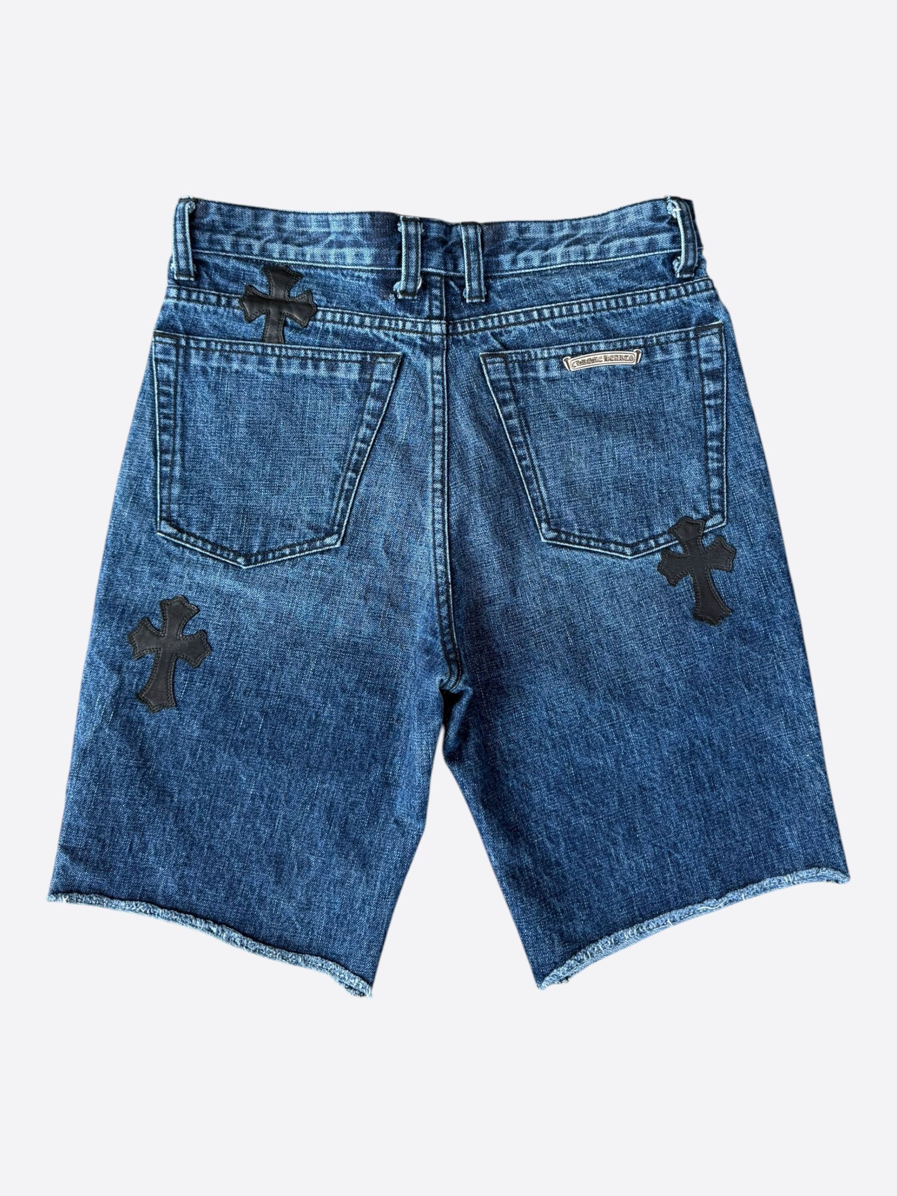 Chrome Hearts Chrome Hearts Blue & Black Cross Patch Denim Shorts Size US 26 / EU 42 - 2 Thumbnail