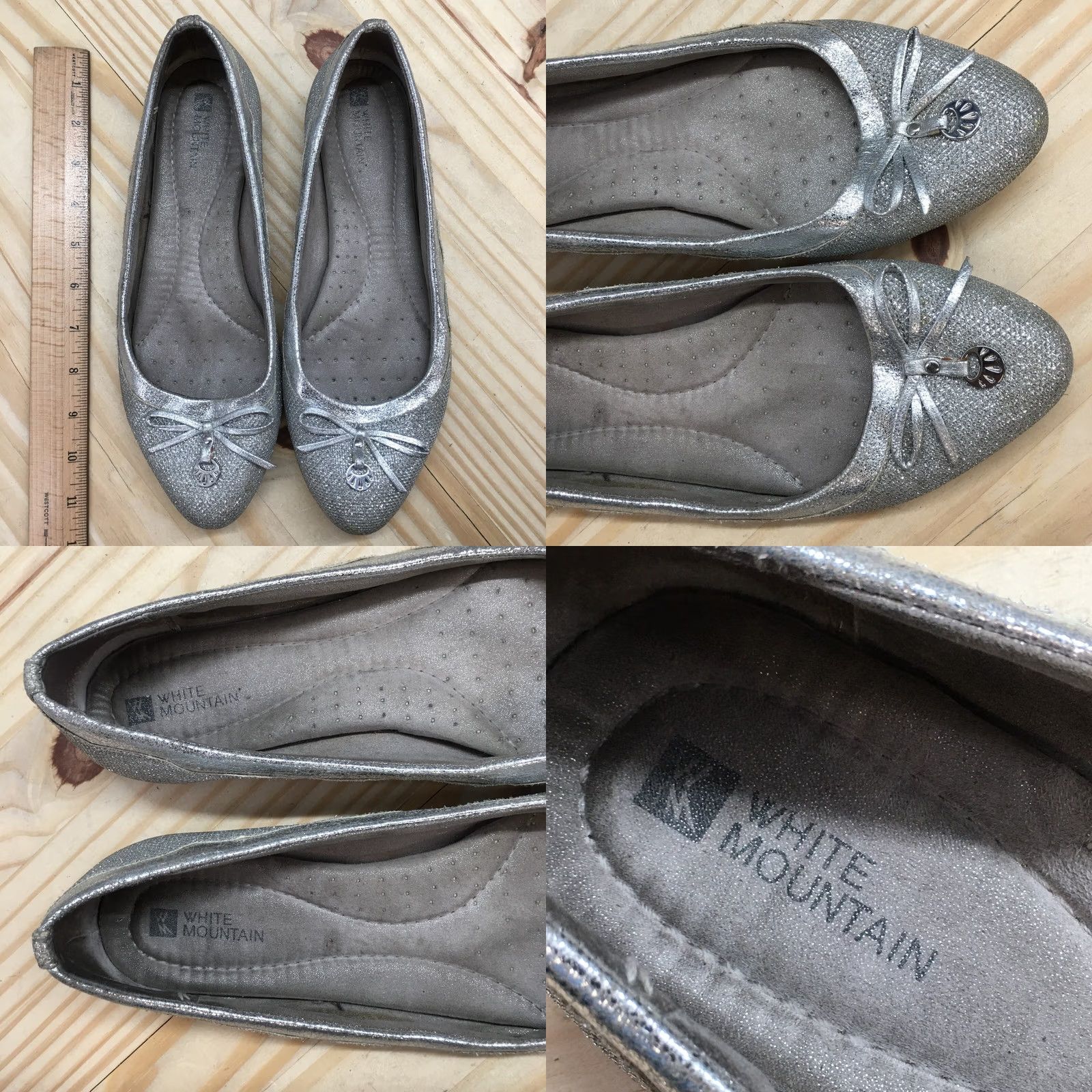 Vintage White Mountain Shoes Womens Cece Ballet Flats Silver Fabric Casual Low Top 9.5 M/US Size L / US 10 / IT 46 - 8 Thumbnail