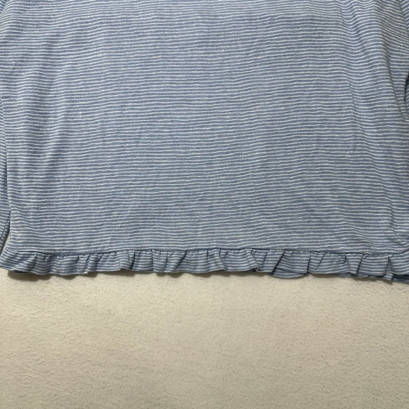 Loft LOFT Large Blue White Striped Long Sleeve Ruffle T Shirt Size L / US 10 / IT 46 - 12 Thumbnail