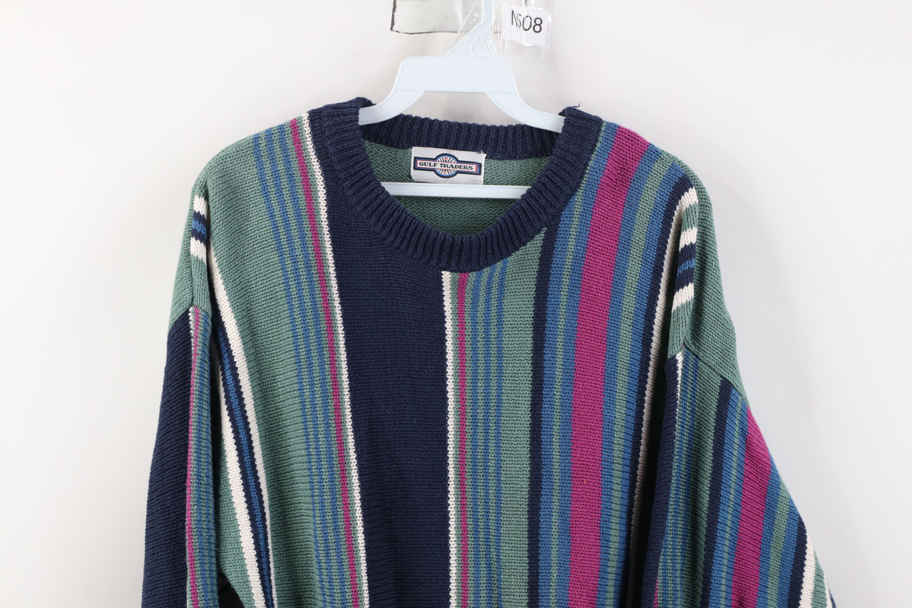Vintage Vintage 90s Streetwear Cotton Knit Striped Panel Sweater Size US M / EU 48-50 / 2 - 2 Thumbnail