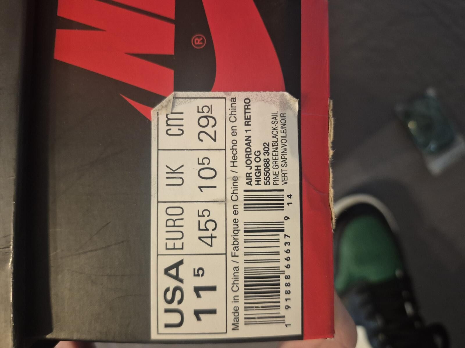 Jordan Brand Jordan 1 Retro High Top Pine Green Size 11.5 Pre-Owned Size US 11.5 / EU 44-45 - 10 Thumbnail