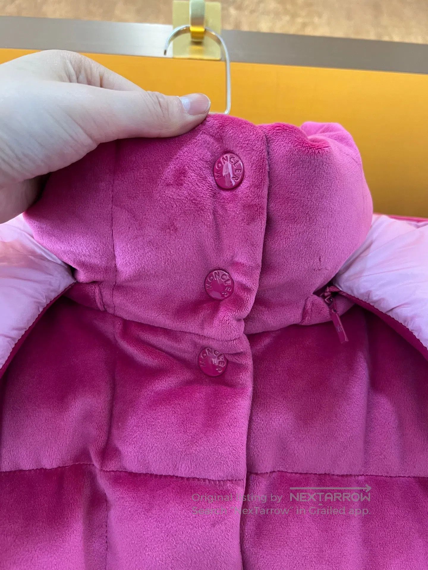 Moncler Moncler DAOS Pink Velvet Down Jacket| Size S / US 4 / IT 40 - 4 Thumbnail