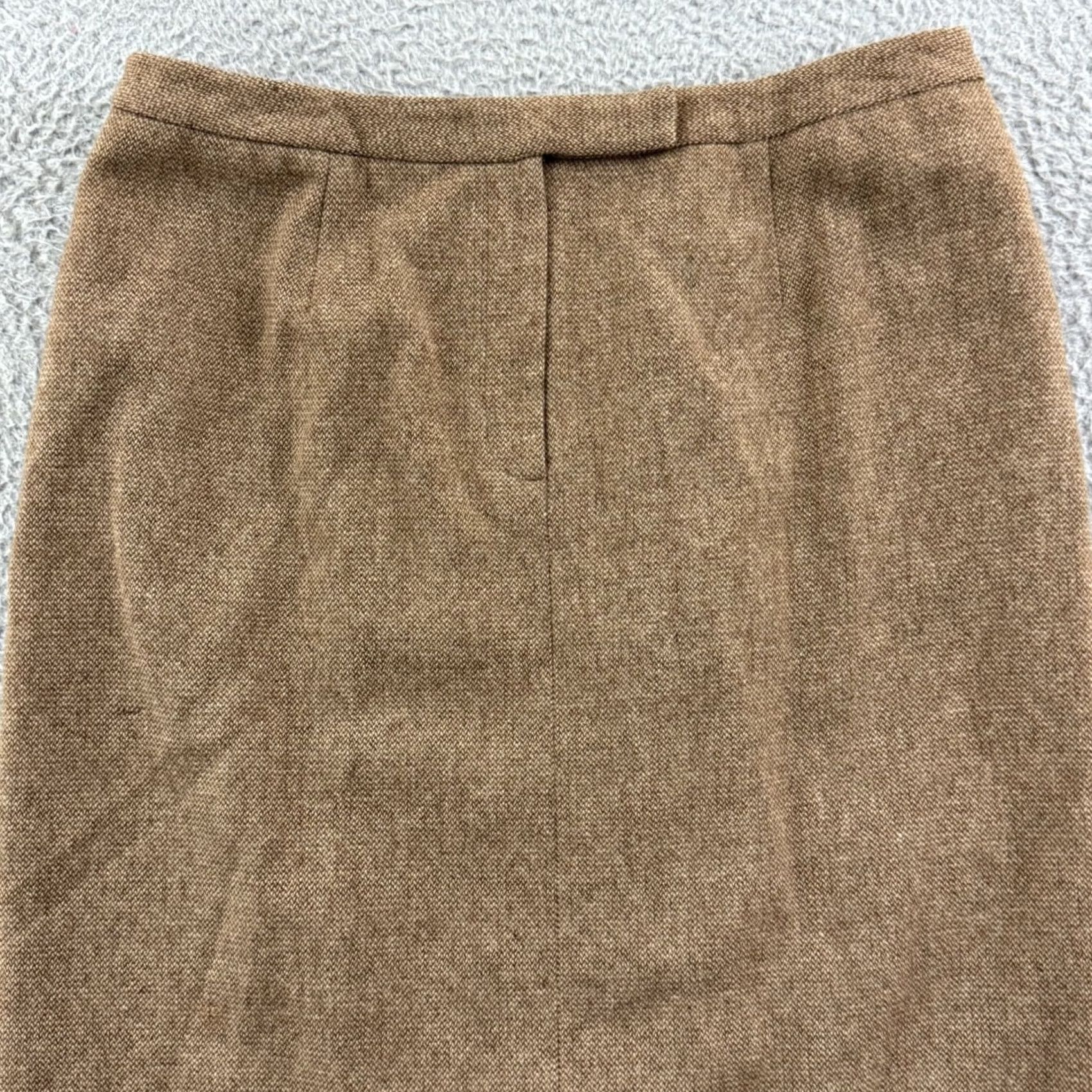 Ralph Lauren VINTAGE Lauren Ralph Lauren Skirt Womens 14 Tweed Wool Long High Rise City Preppy Zipper Button Lined Brown 100% Lambswool Size 36" / US 14 / IT 50 - 3 Thumbnail