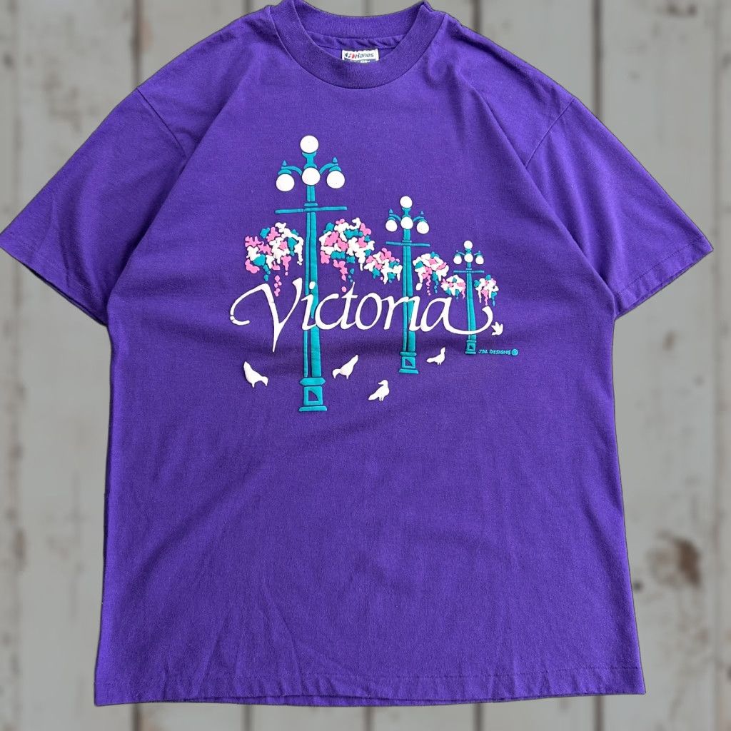 Hanes VINTAGE Hanes Fifty-Fifty T Shirt Unisex Adults L Purple 80s Graphic Print Puff Single Stitch Crew Neck Canada Made USA Size US L / EU 52-54 / 3 - 1 Thumbnail