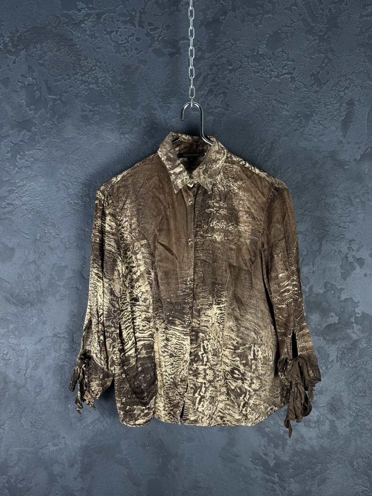 Roberto Cavalli VTG Roberto Cavalli Silk Snakeskin Print Long Sleeve Button Size S / US 4 / IT 40 - 3 Thumbnail