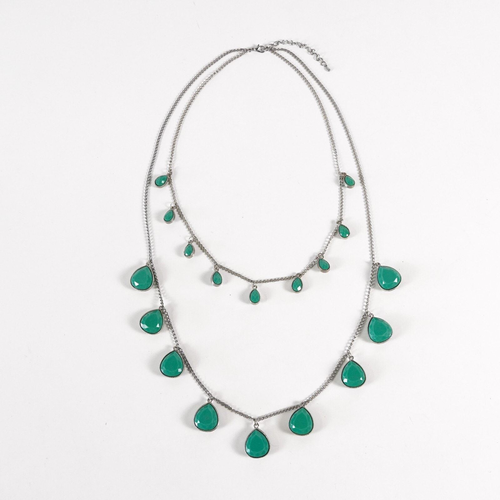 Other Vintage Silver & Green Stone Beaded Necklace Choker Jewelry Size ONE SIZE - 1 Thumbnail