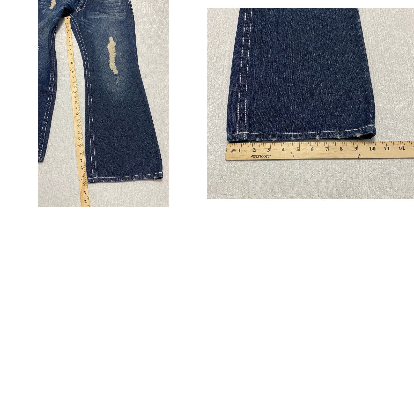 Vintage Franky Max Bootcut Jeans Men's Size 40×32 Blue Distressed Flap Pockets Whiskers Size US 40 / EU 56 - 8 Thumbnail