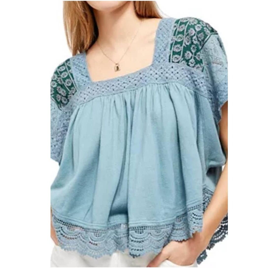 Free People New Free People Prairie Days Top $98 X-SMALL Seafoam Lace Size XS / US 0-2 / IT 36-38 - 2 Thumbnail