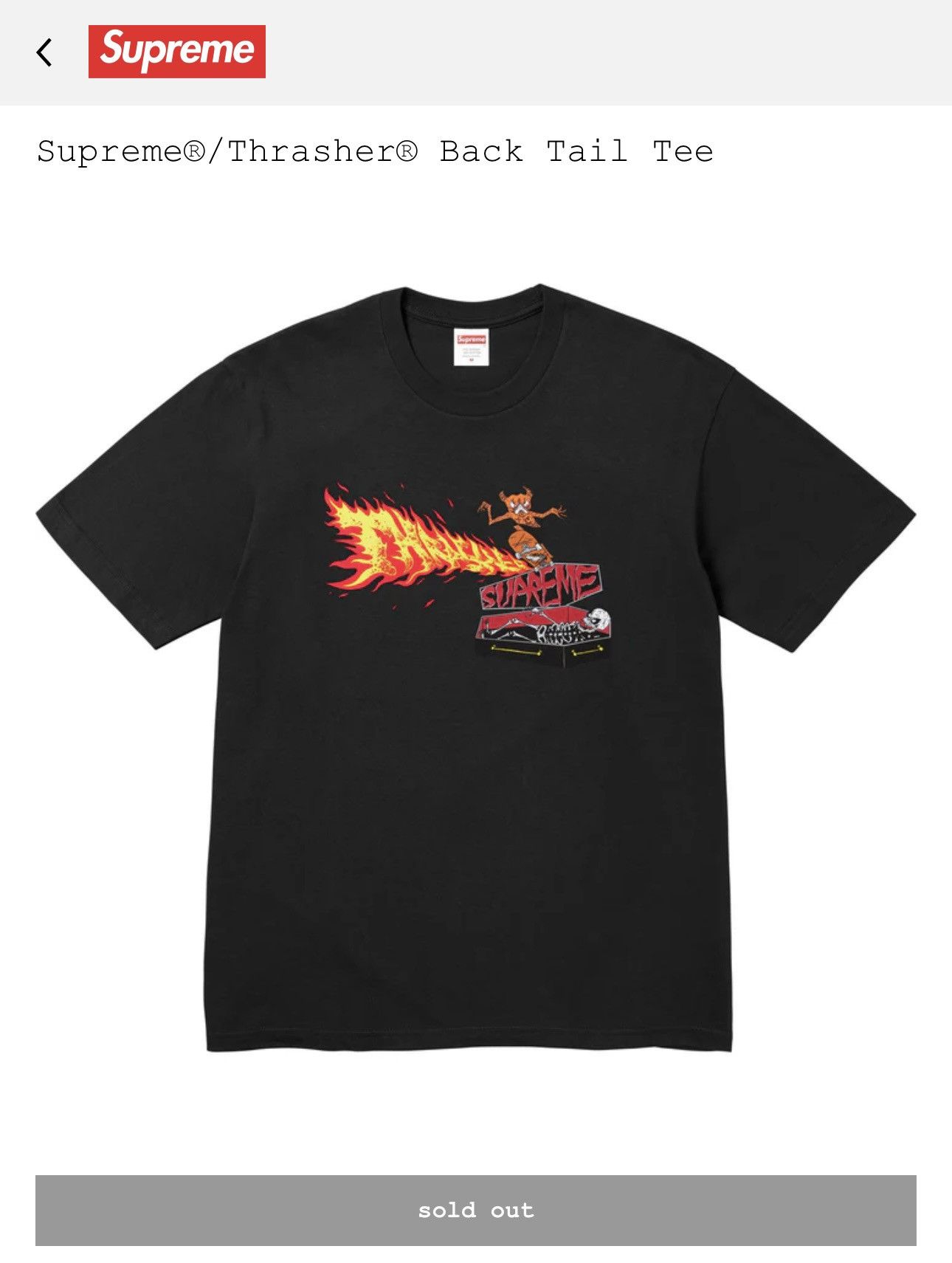 Supreme × Thrasher Supreme Thrasher Back Tail Tee Black Medium Size US M / EU 48-50 / 2 - 5 Thumbnail