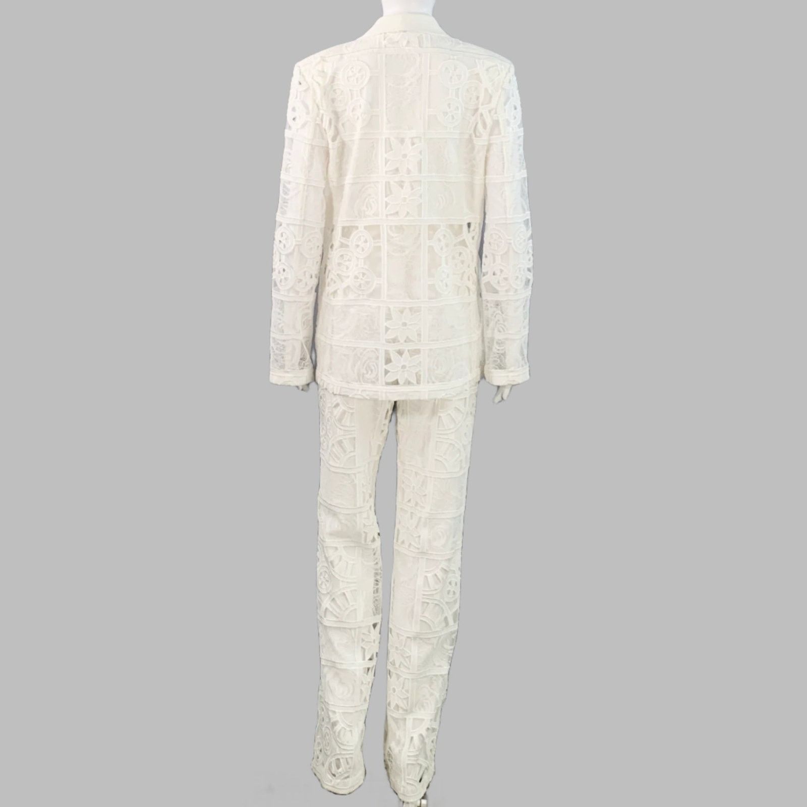 ALEXIS ALEXIS M Cream Polyester Cotton Lace Notch Lapel Pantsuit Size M / US 6-8 / IT 42-44 - 4 Thumbnail