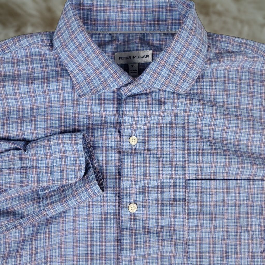 Peter Millar PETER MILLAR Shirt XL Blue Plaid Long Sleeve Button-Up Mens Size US XL / EU 56 / 4 - 1 Thumbnail