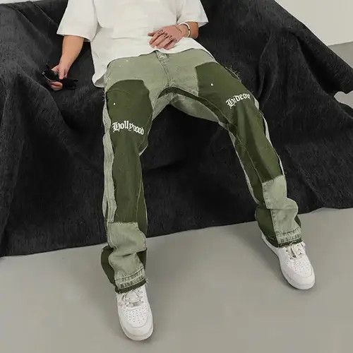 Japanese Brand Graffiti Splash Ink Colorblocked Micro Flared Denim Jeans Size US 33 - 1 Thumbnail