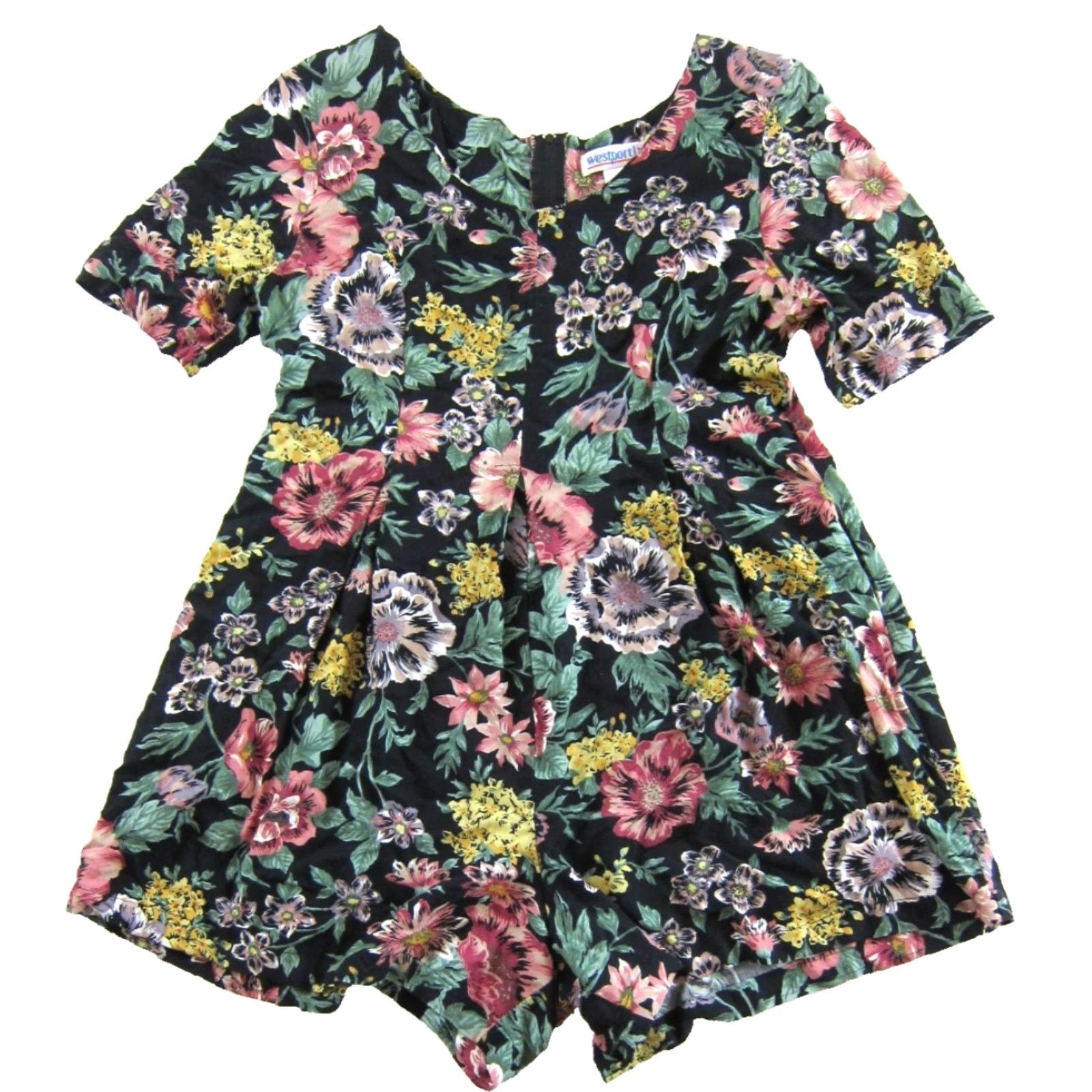 Pinko VTG Westport Ltd. 100% Rayon Black Pink Floral Pocket Shorts Romper Jumpsuit M Size 32" / US 10 / IT 46 - 2 Thumbnail