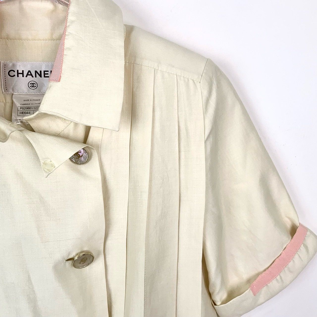 Chanel Chanel Off-white Silk Lapel Short Sleeve Pleated Dress K26WX Size S / US 4 / IT 40 - 3 Thumbnail